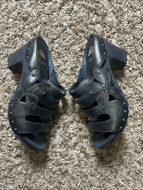 Dansko Strap Leather Dark Olive Grey Sandals Floral Comfort Women’s Clogs Size 8